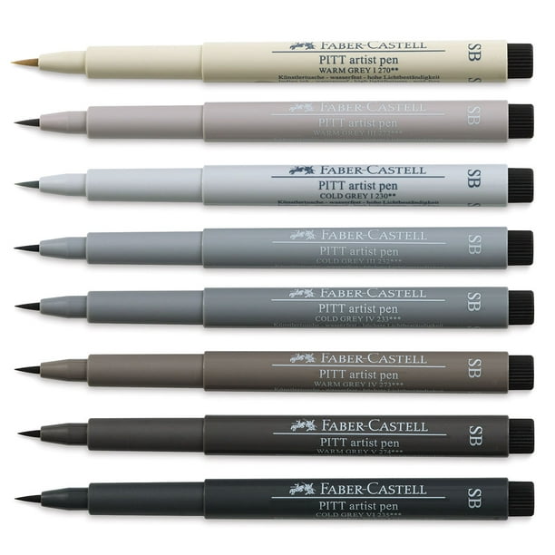 Faber Castell Artist Pitt Brush Pens GREYS Wallet Set of 6 Pens 
